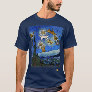 Starry Night Cat Art Parody Van Gogh Funny Cat Lov T Shirt