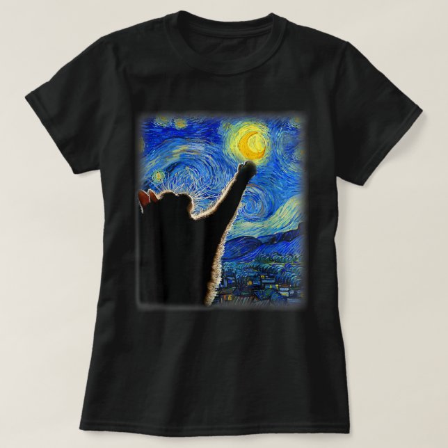 Starry Night Cat, Cat Mamma, Cat Pappa, Cat Lover, T Shirt (Design framsida)