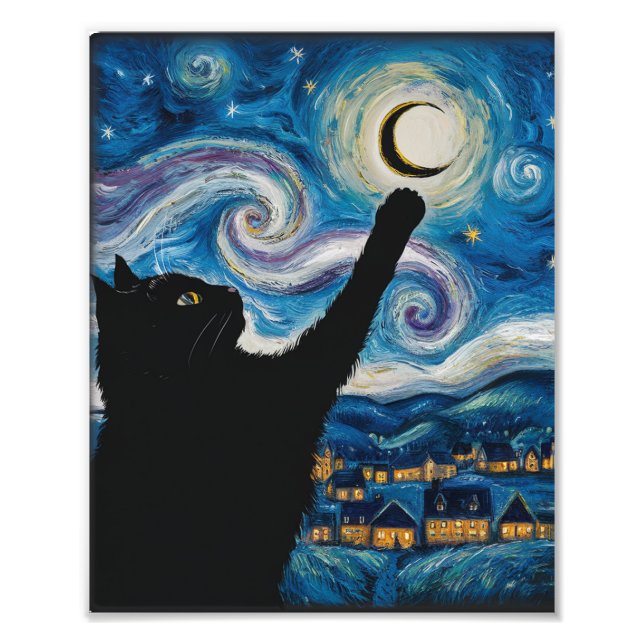 Starry Night Cat Fototryck (Framsidan)