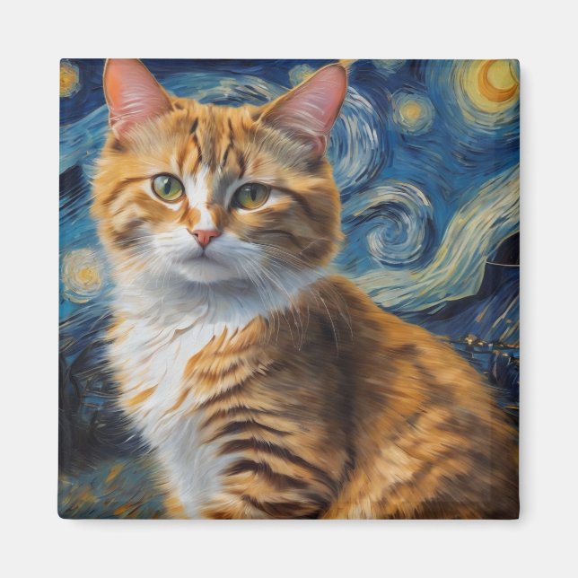 Starry Night Cat Magnet (Framsidan)