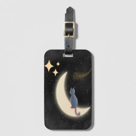 Starry Night Cat och Crescent Måne Bagagebricka