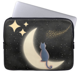 Starry Night Cat och Crescent Måne Laptop Fodral