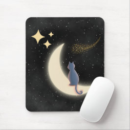 Starry Night Cat och Crescent Måne Musmatta