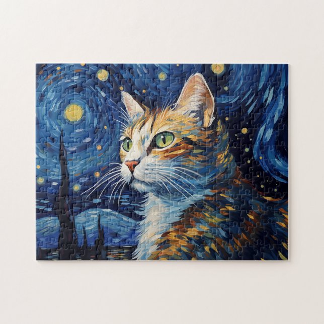 Starry Night Cat Pussel (Horisontell)