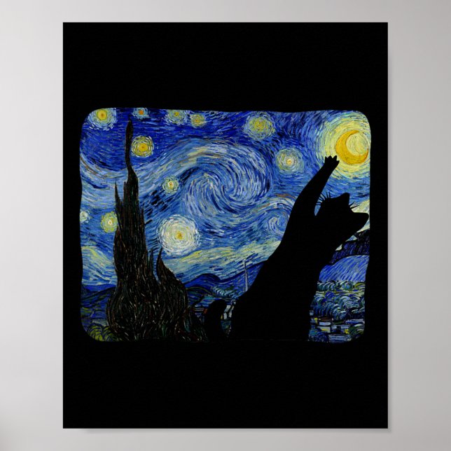 Starry Night Cat Shirt Van Gogh Cat Lover Cat Mamm Poster (Framsidan)