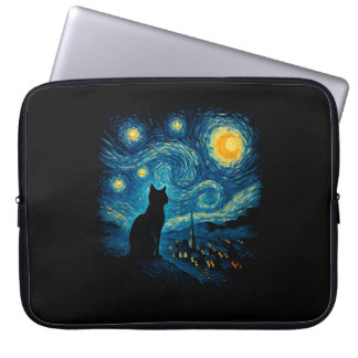 Starry Night Cat Silhouette Laptop Sleeve