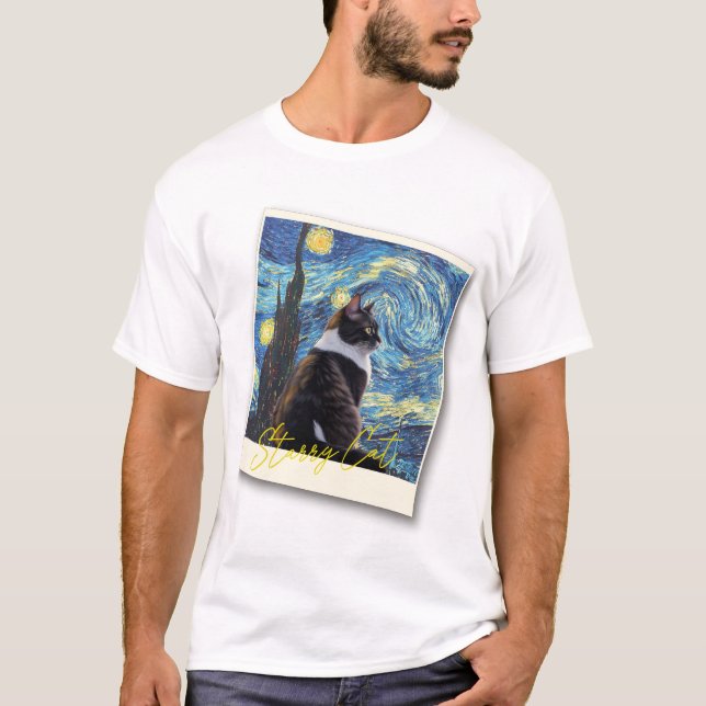 Starry night cat t shirt (Framsida)