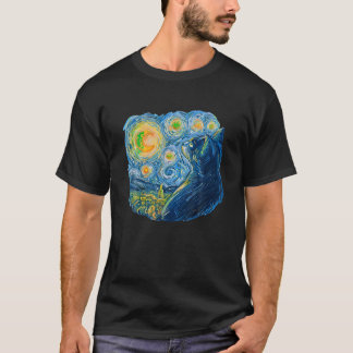 Starry Night Cat van Gogh Berömd Painting T Shirt