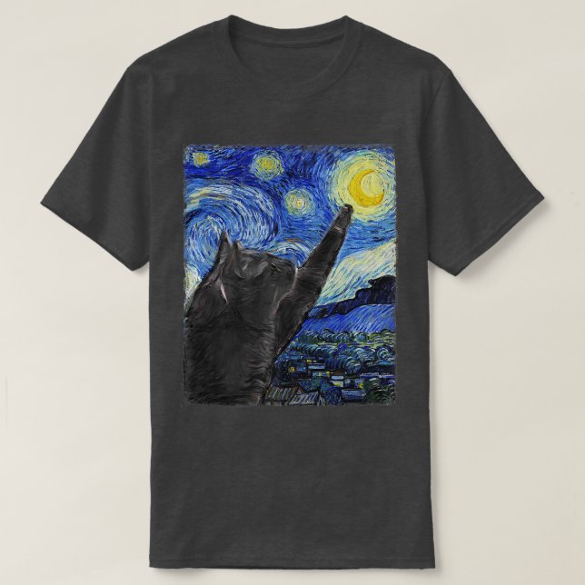 Starry Night Cat Van Gogh Cat977 T Shirt (Design framsida)