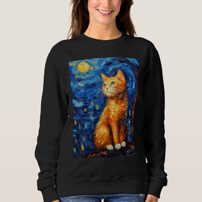 Starry Night Cat, Van Gogh Cat, Cat Lover, Cat Mam T Shirt (Framsida)