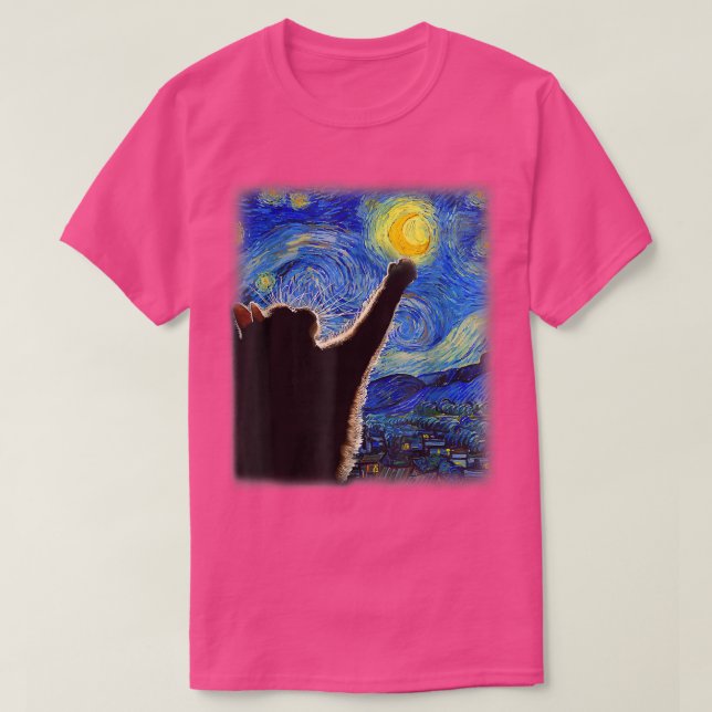 Starry Night Cat, Van Gogh Cat, Crescent Måne, Cat T Shirt (Design framsida)
