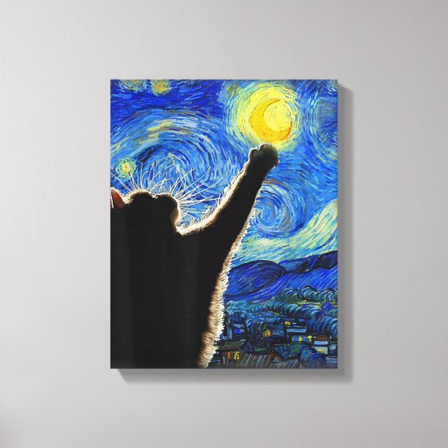 Starry Night Cat, Van Gogh Cat Lover Cat Pappa Mam Canvastryck (Framsida)