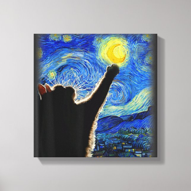 Starry Night Cat, Van Gogh Cat Lover Cat Pappa Mam Canvastryck (Framsida)