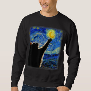 Starry Night Cat, Van Gogh Cat Lover Cat Pappa Mam Lång Ärmad Tröja
