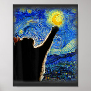 Starry Night Cat, Van Gogh Cat Lover Cat Pappa Mam Poster