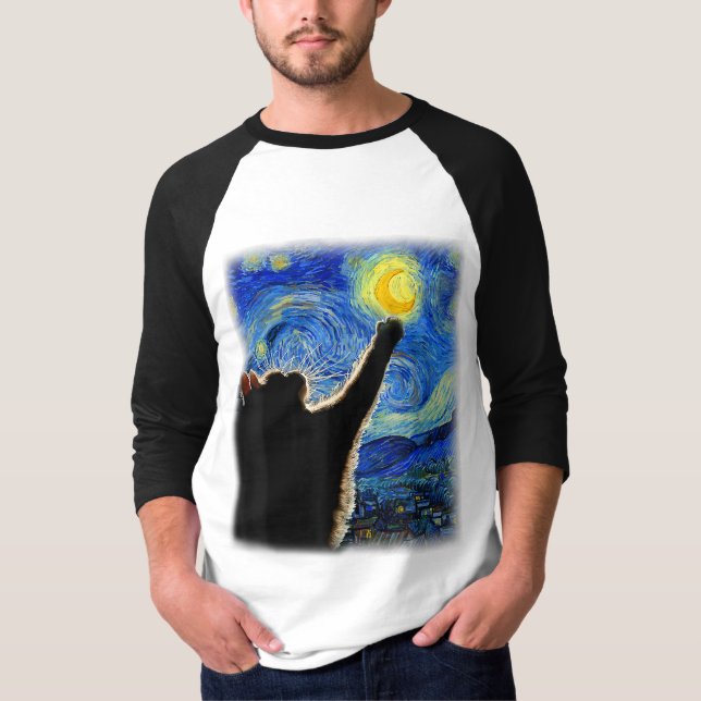 Starry Night Cat, Van Gogh Cat Lover Cat Pappa Mam T Shirt (Framsida)