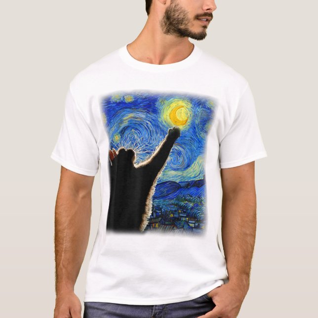 Starry Night Cat, Van Gogh Cat Lover Cat Pappa Mam T Shirt (Framsida)