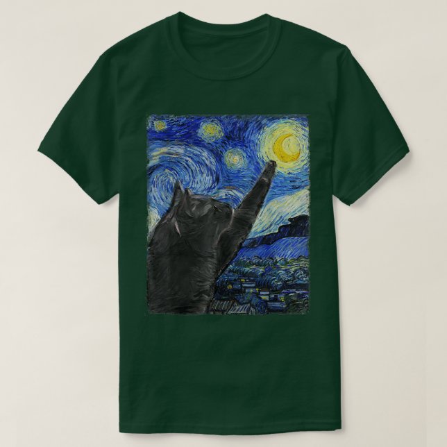Starry Night Cat Van Gogh Cat T Shirt (Design framsida)