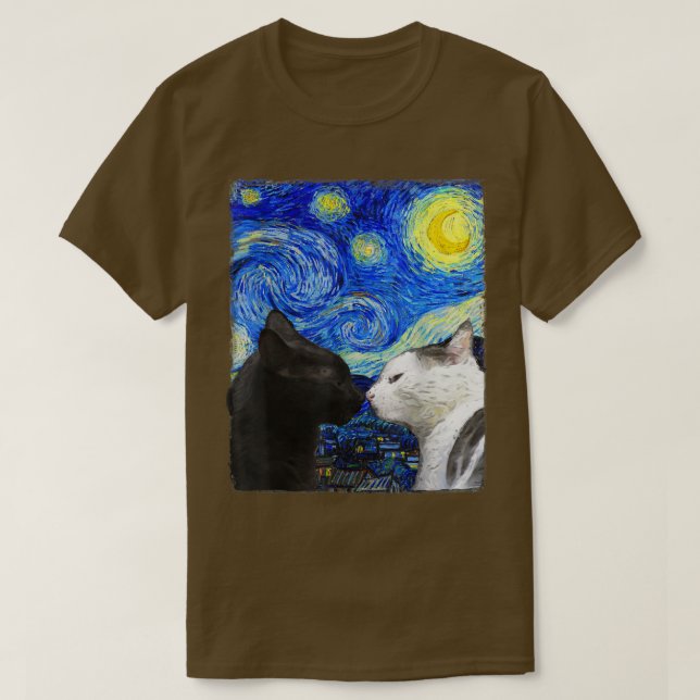 Starry Night Cat Van Gogh Cat T-Shirt (Design framsida)