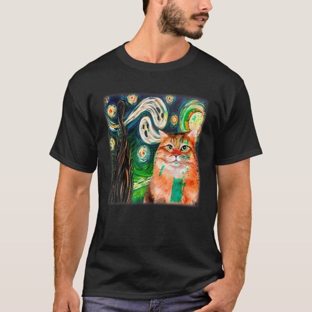 Starry Night Cat Van Gogh Ghost Scary Halloween Co T Shirt (Framsida)