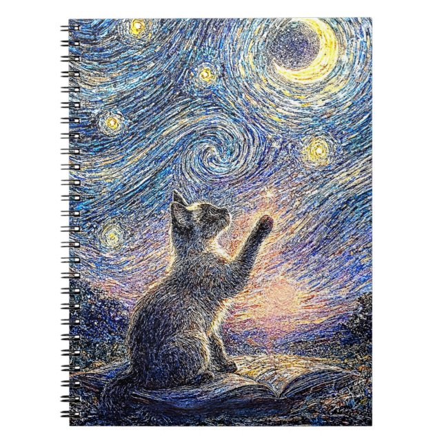 Starry Night Cat – Van Gogh Style Art  Anteckningsbok (Framsidan)
