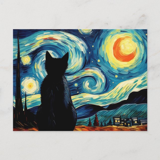 Starry Night Cat Vykort (Framsida)