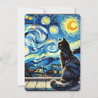 Starry Night Cat - Whimsical Call Inbjudningar
