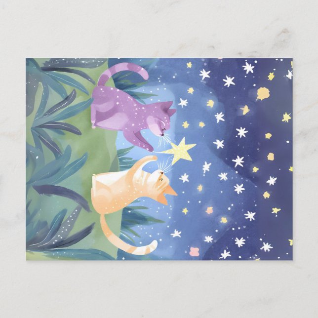 Starry Night Cats Vykort (Framsida)