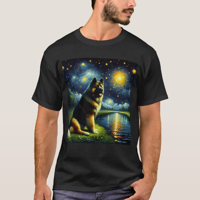 Starry Night Caucasian Shepherd Hund Van Gogh Älsk T Shirt (Framsida)
