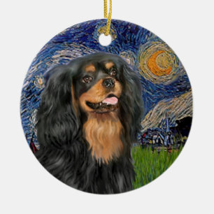 Starry Night - Cavalier (svart/tan) Julgransprydnad Keramik