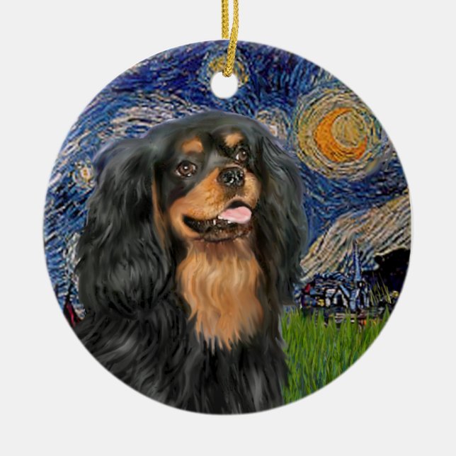 Starry Night - Cavalier (svart/tan) Julgransprydnad Keramik (Framsidan)