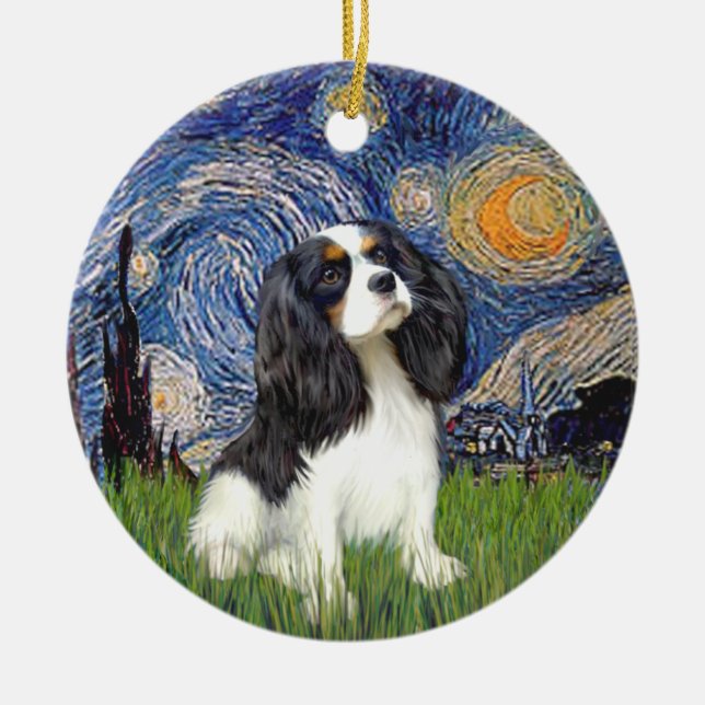 Starry Night - Cavalier (Tri färg) Julgransprydnad Keramik (Framsidan)