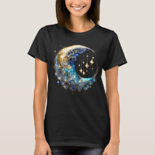 Starry night celestial guld blue fantasy måne t shirt
