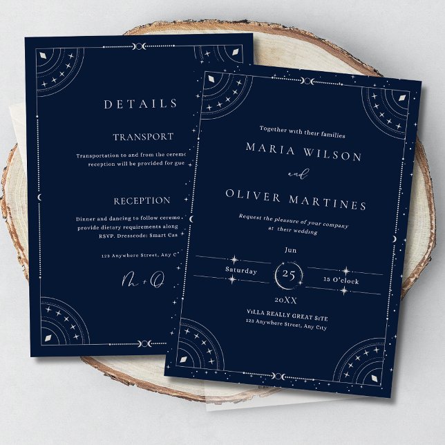Starry Night Celestial Wedding Navy Blue Elegant I Inbjudningar (Skapare uppladdad)