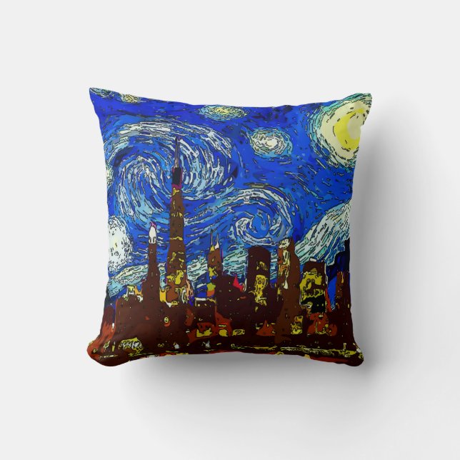 Starry Night Chicago Kudde (Framsida)