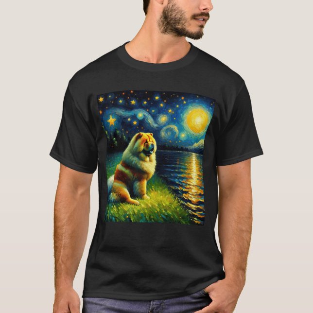 Starry Night Chow Hund Van Gogh Älskare T Shirt (Framsida)