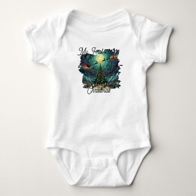 Starry Night Christmas Baby Bodysuit Van Gogh T Shirt (Framsida)