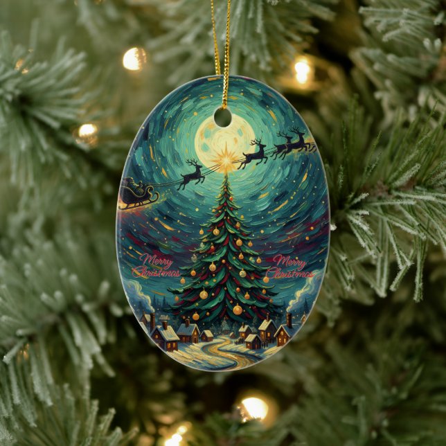 Starry Night Christmas Oval Santa Julgransprydnad Keramik (Träd)