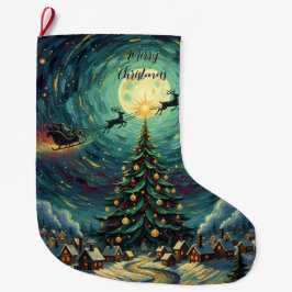 Starry Night Christmas Stocking Double-Sided Santa Stor Julstrumpa