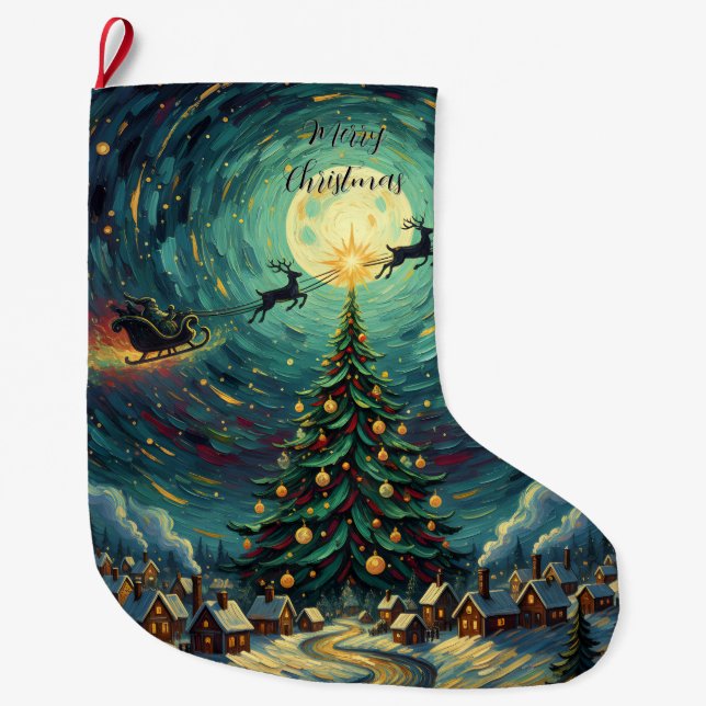 Starry Night Christmas Stocking Double-Sided Santa Stor Julstrumpa (Framsidan)