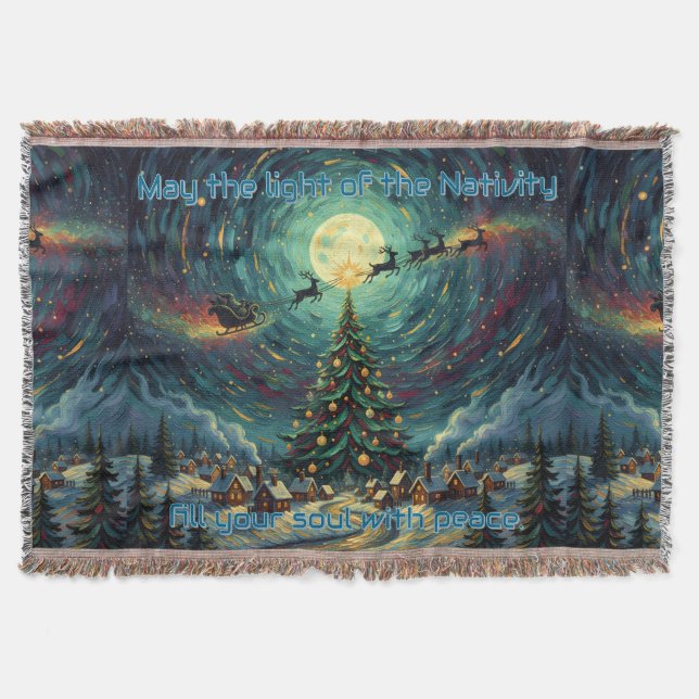 Starry Night Christmas Van Gogh Blanket Holiday Filt (Framsidan)