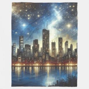"Starry Night Cityscape Reflection" Fleecefilt