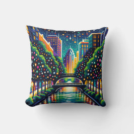 "Starry Night Cityscape: San Antonio Riverpromenad Kudde