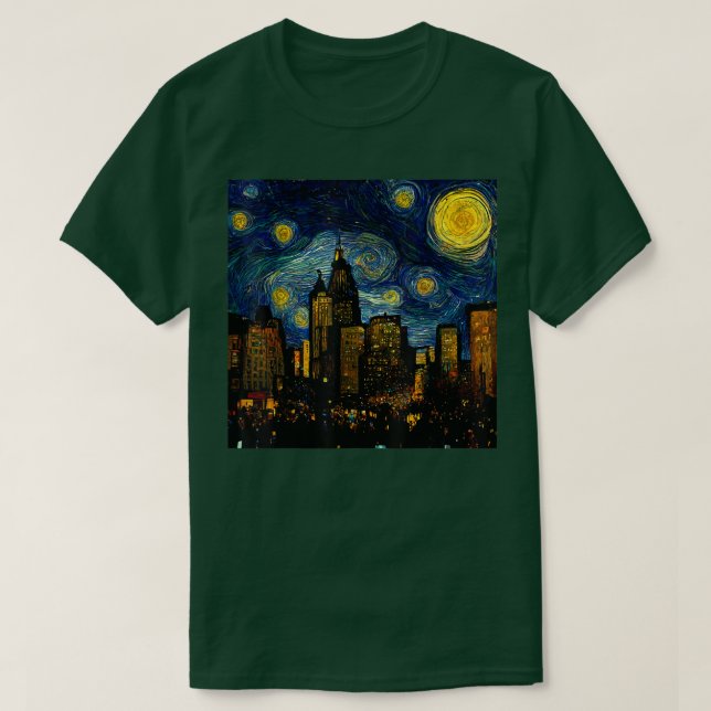 Starry Night Cityscape van Gogh inspiration Art Mi T Shirt (Design framsida)