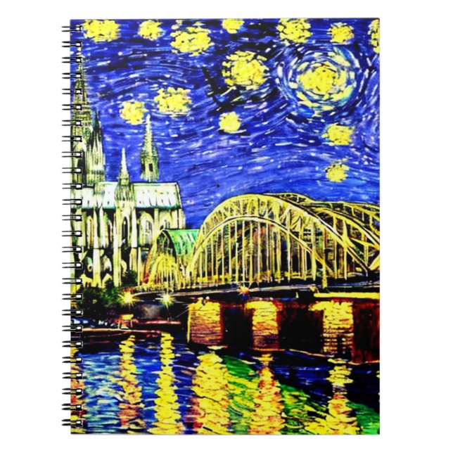 Starry Night Cologne Tyskland Cathedral Anteckningsbok (Framsidan)
