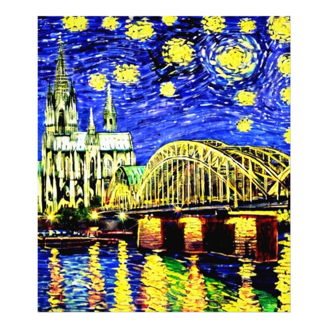 Starry Night Cologne Tyskland Cathedral Fototryck (Framsidan)