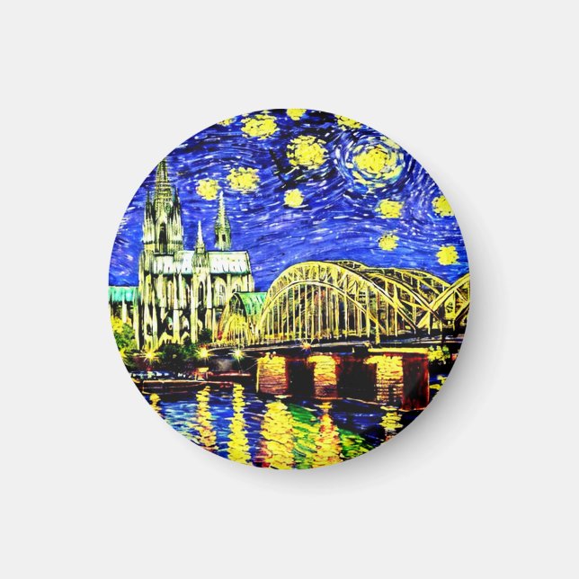 Starry Night Cologne Tyskland Cathedral Magnet (Framsidan)
