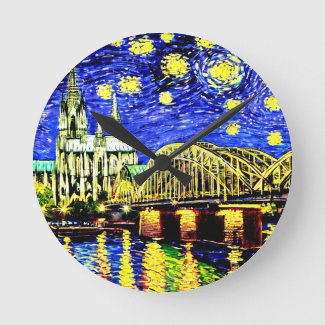 Starry Night Cologne Tyskland Cathedral Rund Klocka (Framsida)