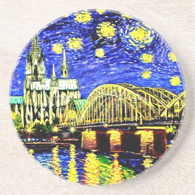 Starry Night Cologne Tyskland Cathedral Throw Pill Underlägg (Framsidan)