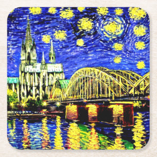 Starry Night Cologne Tyskland Cathedral Underlägg Papper Kvadrat